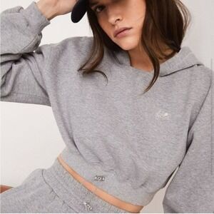 NWT For Love and Lemons Josie Cropped Hoodie Size Medium in Heather Grey
